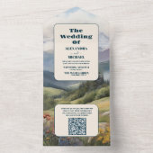 QR-code rustieke berg weide bruiloft All In One Uitnodiging (Binnen)