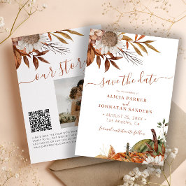 QR code rustieke moderne terracotta bloemenbruilof Save The Date