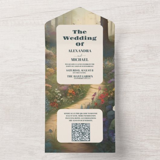 QR Code Rustieke Mountain Woodland Bos Bruiloft All In One Uitnodiging (Binnen)