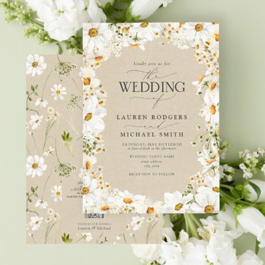 QR Code Rustieke Waterverf Daisy Flowers Bruiloft Kaart