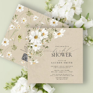 QR Code Rustieke Waterverf Daisy Vrijgezellenfeest Kaart