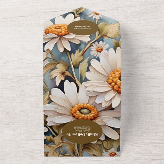 QR Code Rustieke Waterverf Witte Daisy Bruiloft All In One Uitnodiging (Buitenkant)