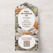 QR Code Rustieke Waterverf Witte Daisy Bruiloft All In One Uitnodiging (Binnen)