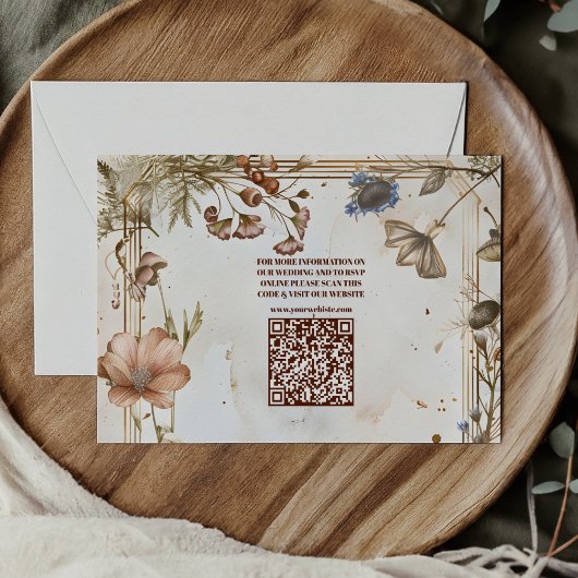 QR Code Rustieke Waterverf Woodland bruiloft Informatiekaartje