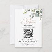 QR-code Rustige Eucalyptus Greenery Gold Wedding RSVP Kaartje (Voorkant)