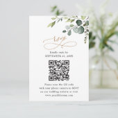 QR-code Rustige Eucalyptus Greenery Gold Wedding RSVP Kaartje (Staand voorkant)