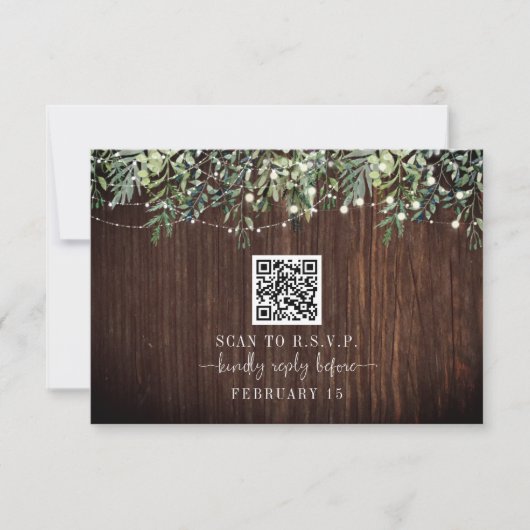 QR-code Rustisch hout Botanisch huwelijk RSVP (Voorkant)