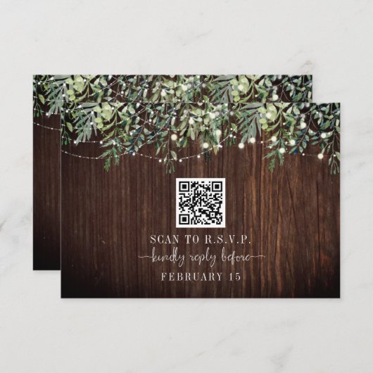 QR-code Rustisch hout Botanisch huwelijk RSVP (Voorkant / Achterkant)