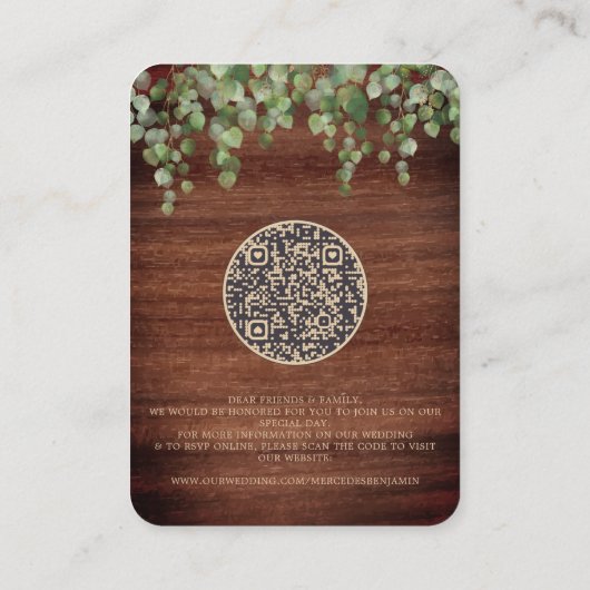 QR Code Rustisch hout Botanische bruiloft Uitnodig Informatiekaartje (Achterkant)