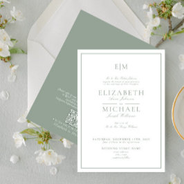 QR Code Sage Green Classic Script Monogram Weddens Kaart