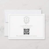 QR Code Sage Green Crest Monogram Huwelijk RSVP Kaartje (Achterkant)