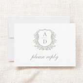 QR Code Sage Green Crest Monogram Huwelijk RSVP Kaartje