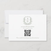 QR Code Sage Green Crest Monogram Huwelijk RSVP Kaartje (Achterkant)