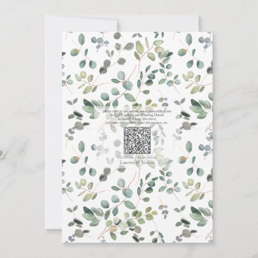 QR Code Sage Green Eucalyptus Waterverf Weddenscha Kaart (Achterkant)