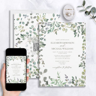 QR Code Sage Green Eucalyptus Waterverf Weddenscha Kaart