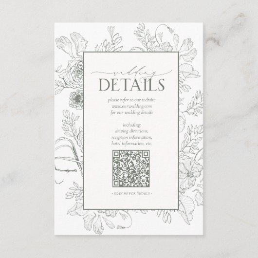 QR Code Sage Green Floral Weddenschap Details Informatiekaartje (Voorkant)