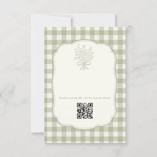 QR Code Sage Green Gingham Floral Bridal Shower Kaart (Achterkant)