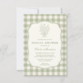 QR Code Sage Green Gingham Floral Bridal Shower Kaart (Voorkant)