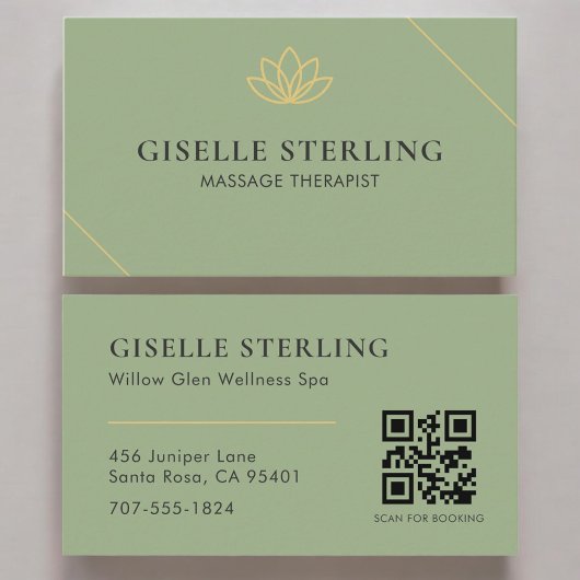 QR Code Sage Green Massage Therapist Visitekaartje