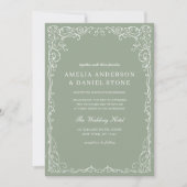QR Code Sage Green Minimal Wedding Kaart (Voorkant)