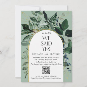 QR-code, Sage Green Modern Botanische boog bruilof Aankondiging
