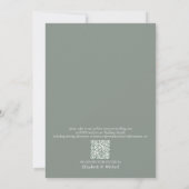 QR Code Sage Green Rustic Wood Script Weddenschap  Kaart (Achterkant)