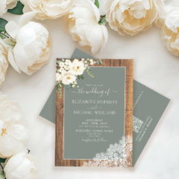 QR Code Sage Green Rustic Wood Script Weddenschap Kaart