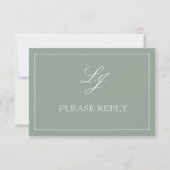 QR Code Sage Green Script Monogram Trouw RSVP Kaartje (Voorkant)