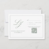 QR Code Sage Green Script Monogram Trouw RSVP Kaartje (Achterkant)