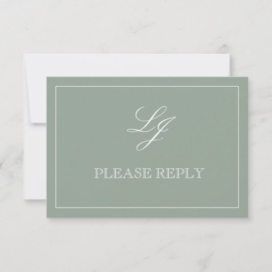 QR Code Sage Green Script Monogram Weddenschap RSV RSVP Kaartje (Voorkant)