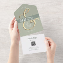QR-code Sage Green Wedding All in One Uitnodiging