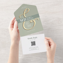 QR-code Sage Green Wedding All in One Uitnodiging