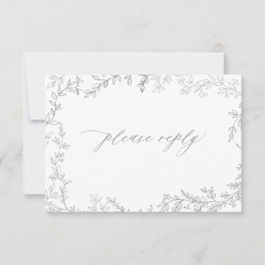 QR Code Sage Groen Bladgroen Lijst Rustieke Bruilo RSVP Kaartje (Voorkant)