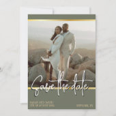 QR Code Sage Groene Gouden Minimalistische Foto Save The Date (Voorkant)