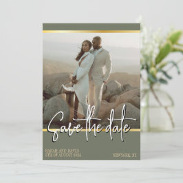 QR Code Sage Groene Gouden Minimalistische Foto Save The Date