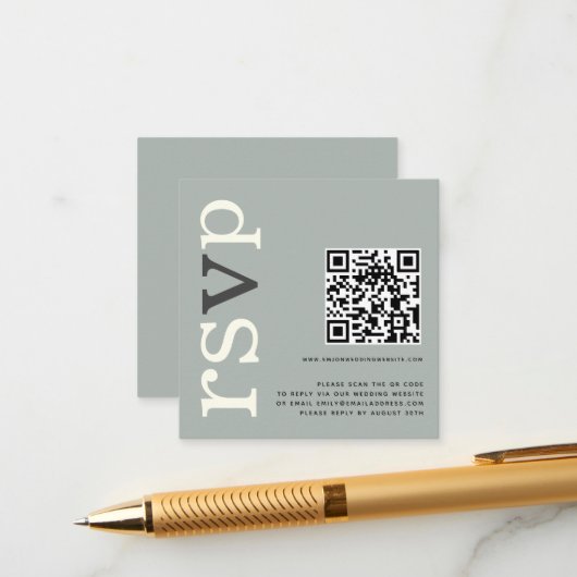 QR Code Sage Ivory Wedding Online RSVP Informatiekaartje (Voorkant / Achterkant in situ)