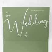 QR Code Sage Minimalist Photo Weddenschap Drieluik Uitnodiging (Binnenzijde eerst)