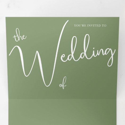 QR Code Sage Minimalist Photo Weddenschap Drieluik Uitnodiging (Binnenzijde eerst)