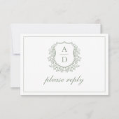 QR-code sagegroene familiewapen monogram bruiloft RSVP Kaartje (Voorkant)