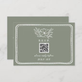 QR Code Salie Groen Bloemen Huwelijk QR RSVP (Voorkant / Achterkant)