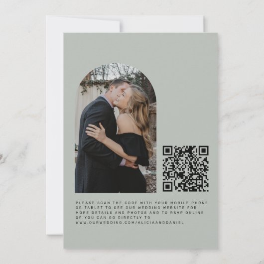 QR CODE salie groen eucalyptus boog FOTO bruiloft Kaart (Achterkant)