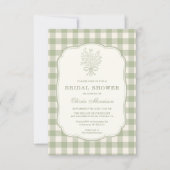 QR Code Salie Groen Gingham Bloemachtige Bruidsbor Kaart (Voorkant)