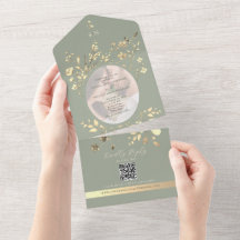 QR Code Salie Groen Goud Bloem Bruiloft