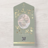 QR Code Salie Groen Goud Bloem Bruiloft All In One Uitnodiging (Binnen)