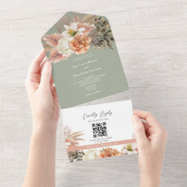 QR Code Salie Groene Bloemen Huwelijk All In One Uitnodiging