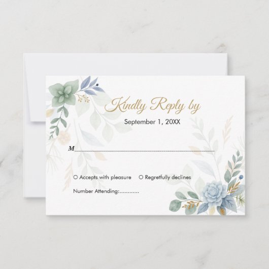 QR Code Salie Groene Bloemen Waterverf bruiloft RSVP Kaartje (Voorkant)