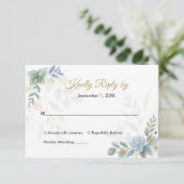 QR Code Salie Groene Bloemen Waterverf bruiloft RSVP Kaartje (Staand voorkant)