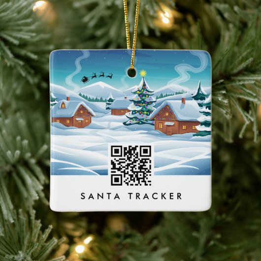 QR-code Santa Tracker Kinder Moderne kerstsneeuw Keramisch Ornament (Boom)