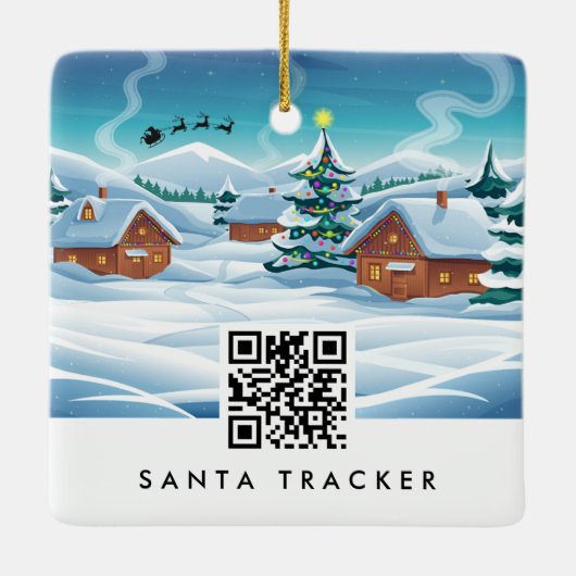 QR-code Santa Tracker Kinder Moderne kerstsneeuw Keramisch Ornament (Achterkant)