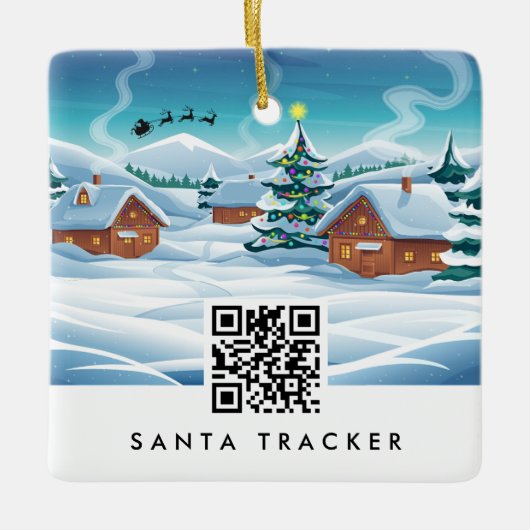 QR-code Santa Tracker Kinder Moderne kerstsneeuw Keramisch Ornament (Voorkant)